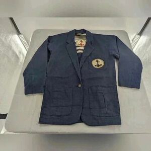 Andy Johns Blazer Womens Small Blue Nautical Vintage 80s Anchor Striped Cuffs